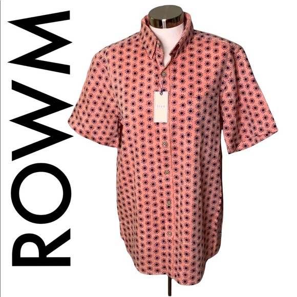 ROWM Other - ROWM NWT MEN’S BLUE RED PRINTED SHORT SLEEVE BUTTON FRONT SHIRT SIZE MEDIUM